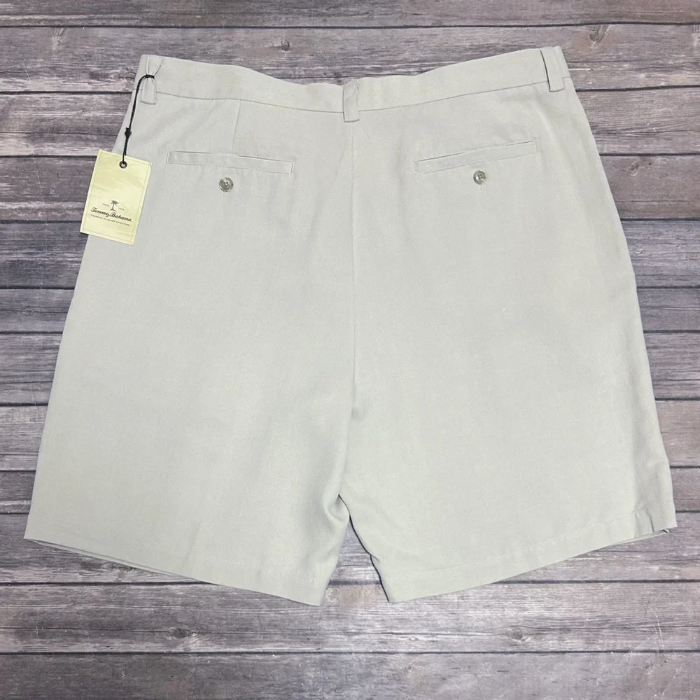 Tommy Bahama Sandpoint Beige Linen Pleated Vertical Stripe Texture Dress Shorts